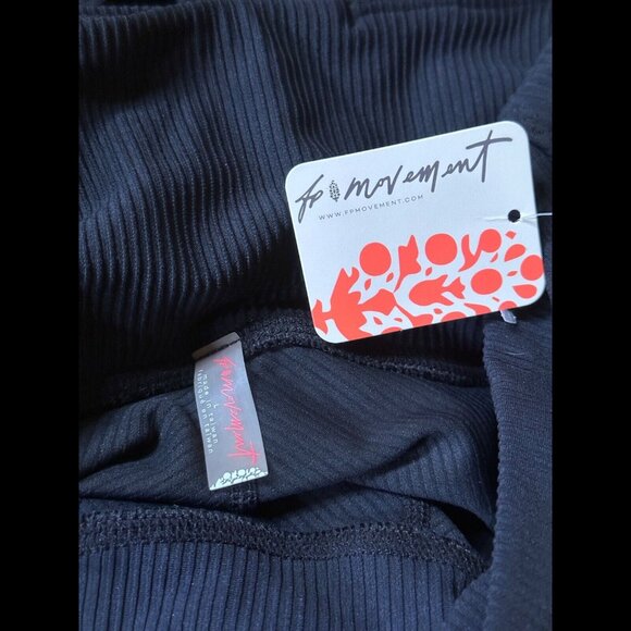 New Free People Pants Large Womens Black Cropped Ribbed Wonderland Leggings - Picture 8 of 11